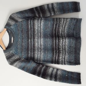 KENAR Wool-Alpaca Blend Sweater, Teal Blues/Black/Gray multi, Size S
